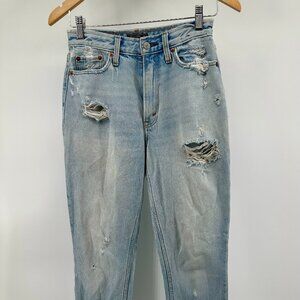 Abercrombie & Fitch Mom Jeans | Light Wash Distressed | Raw Hem | Size 25